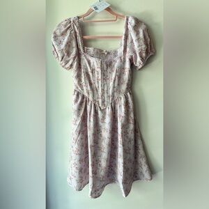 Mine, Light Pink Floral Puff Sleeve Smocked Dress, Size S | 0935 nwot
